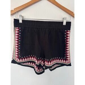 Cali 1850 Women's Black Embroidered Shorts Size S Linen Blend Boho Tribal